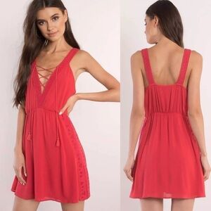 The Jetset Diaries Cirrus Scarlet Red Embroidered Trim Skater Dress Scarlet XS